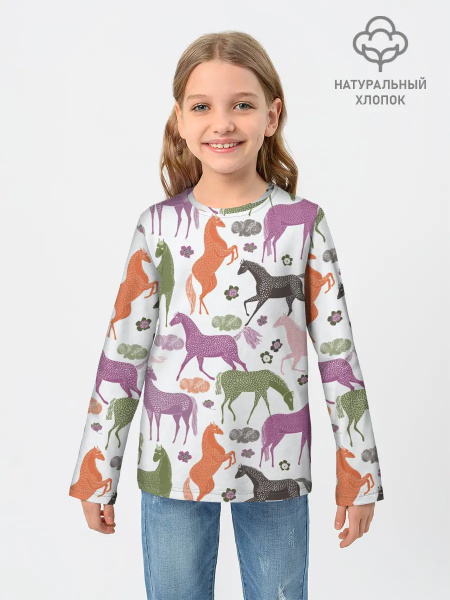 Детский лонгслив / лошадки