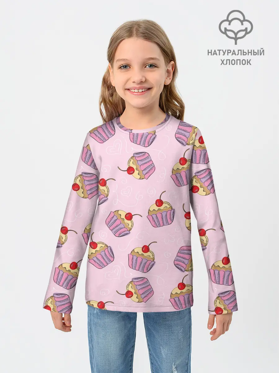 Детский лонгслив / Капкейки на розовом