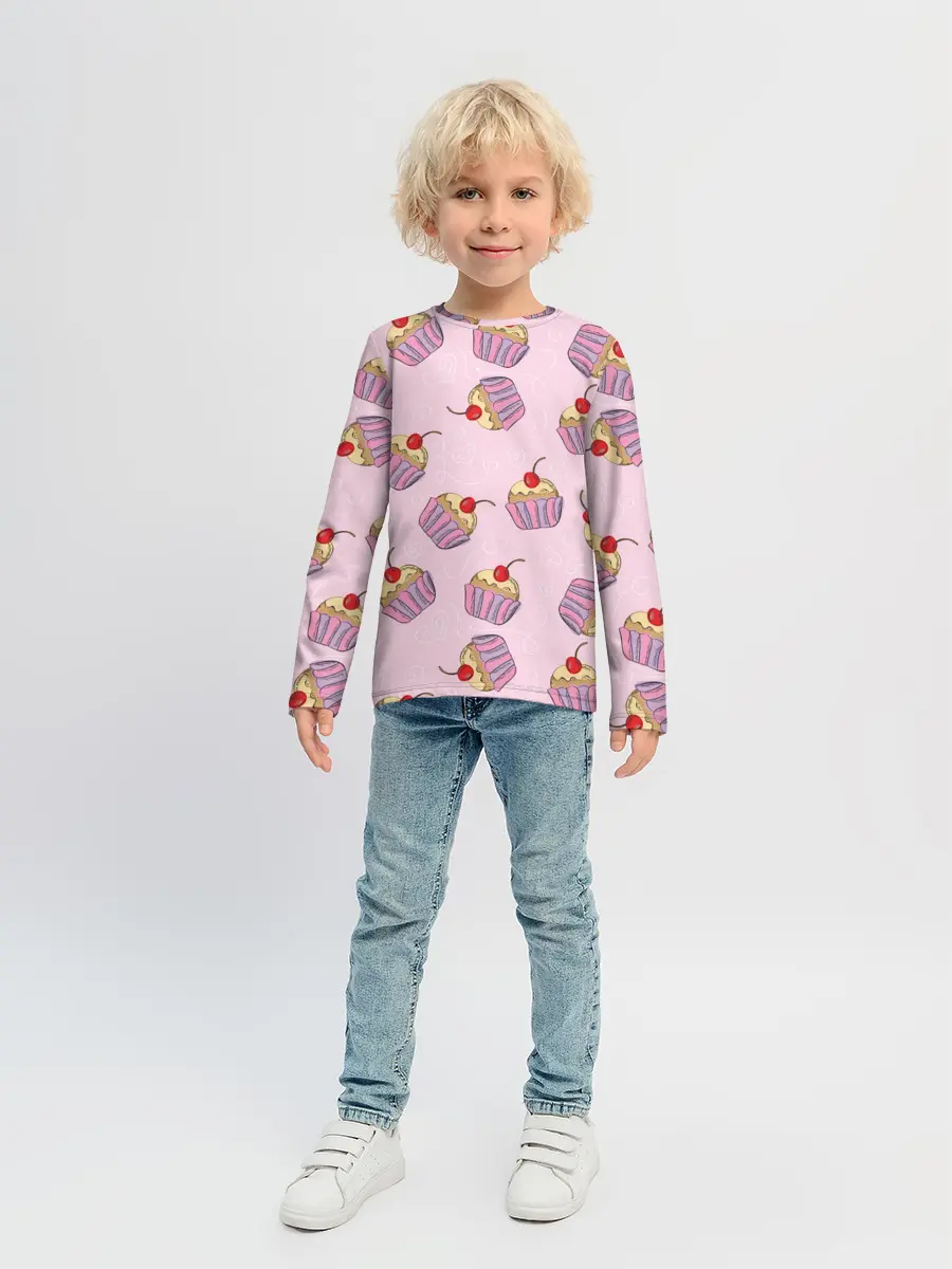 Детский лонгслив / Капкейки на розовом