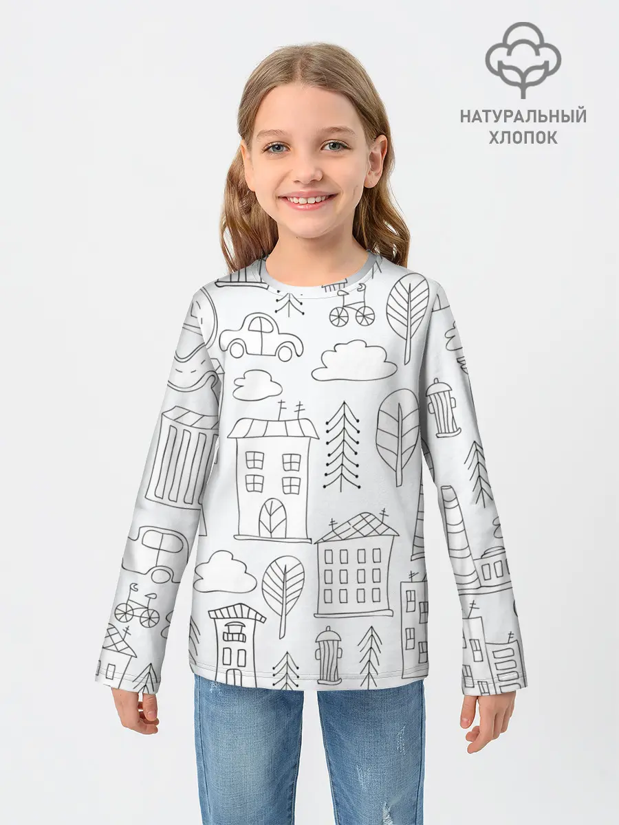 Детский лонгслив / Нарисованный город