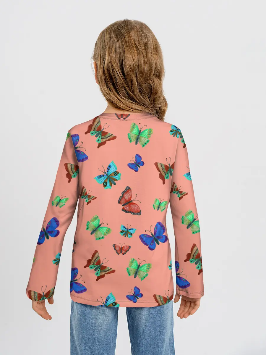 Детский лонгслив / Бабочки на персиковом фоне