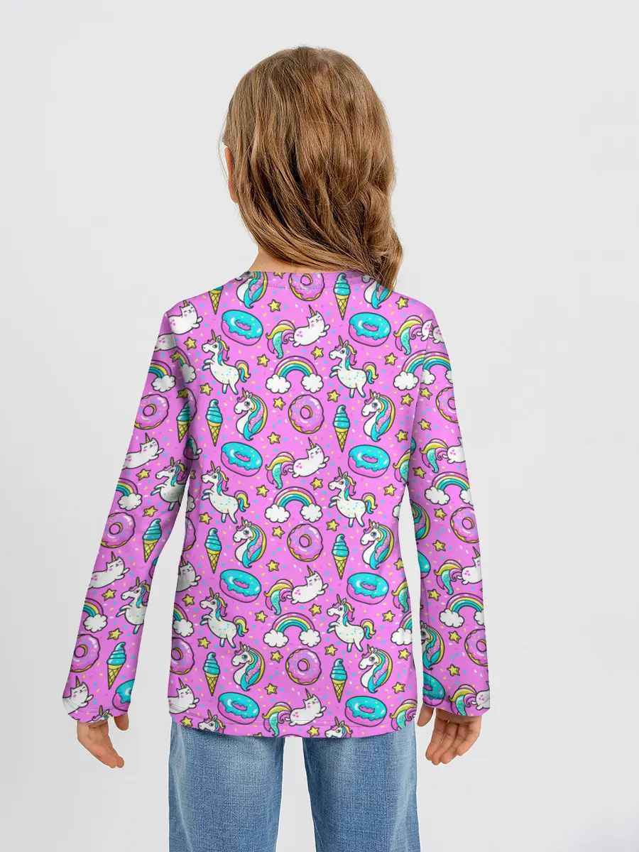 Детский лонгслив / Единороги и пончики
