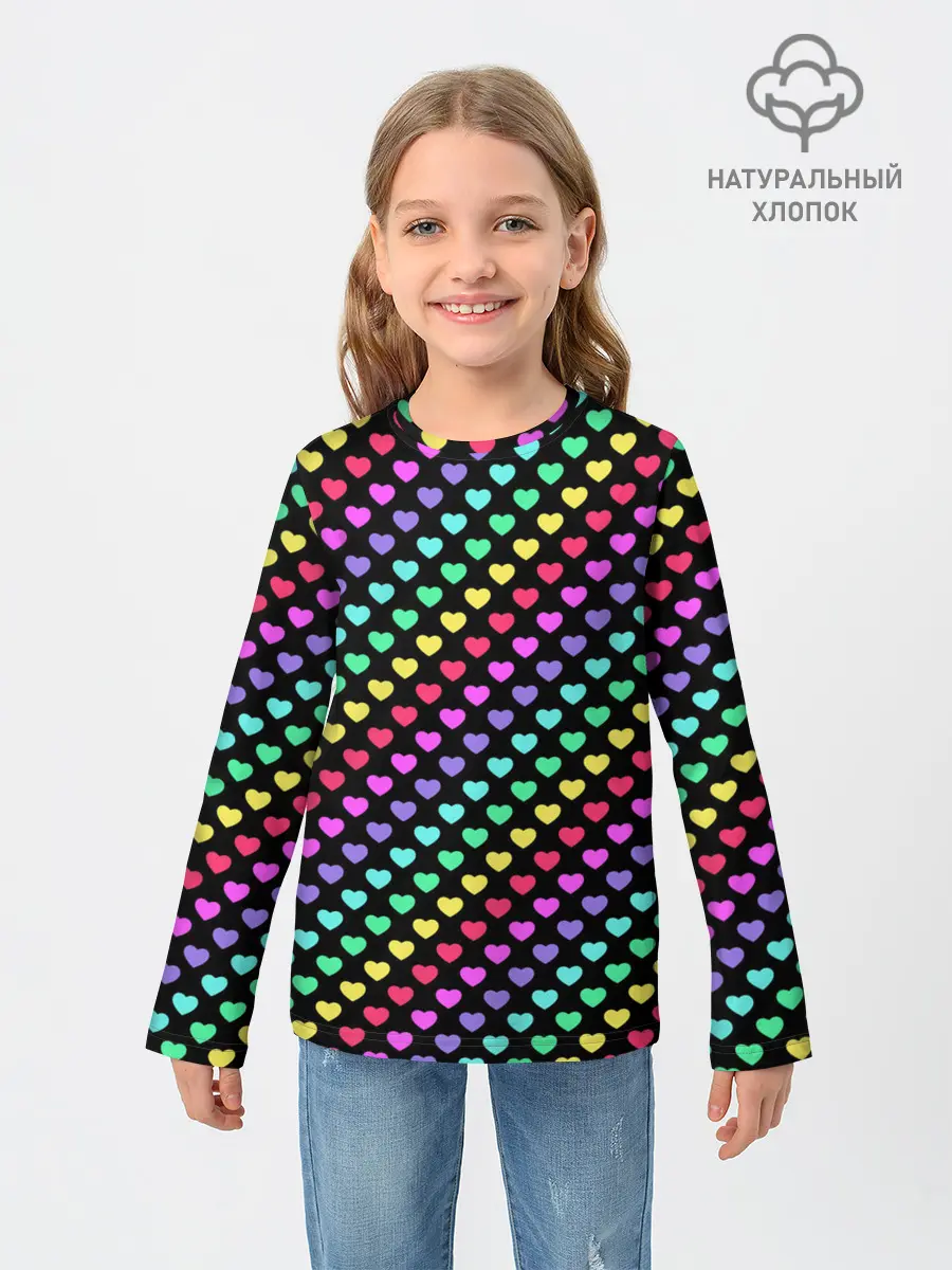 Детский лонгслив / Радужные сердечки