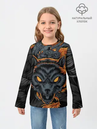 Детский лонгслив / Волк и дракон