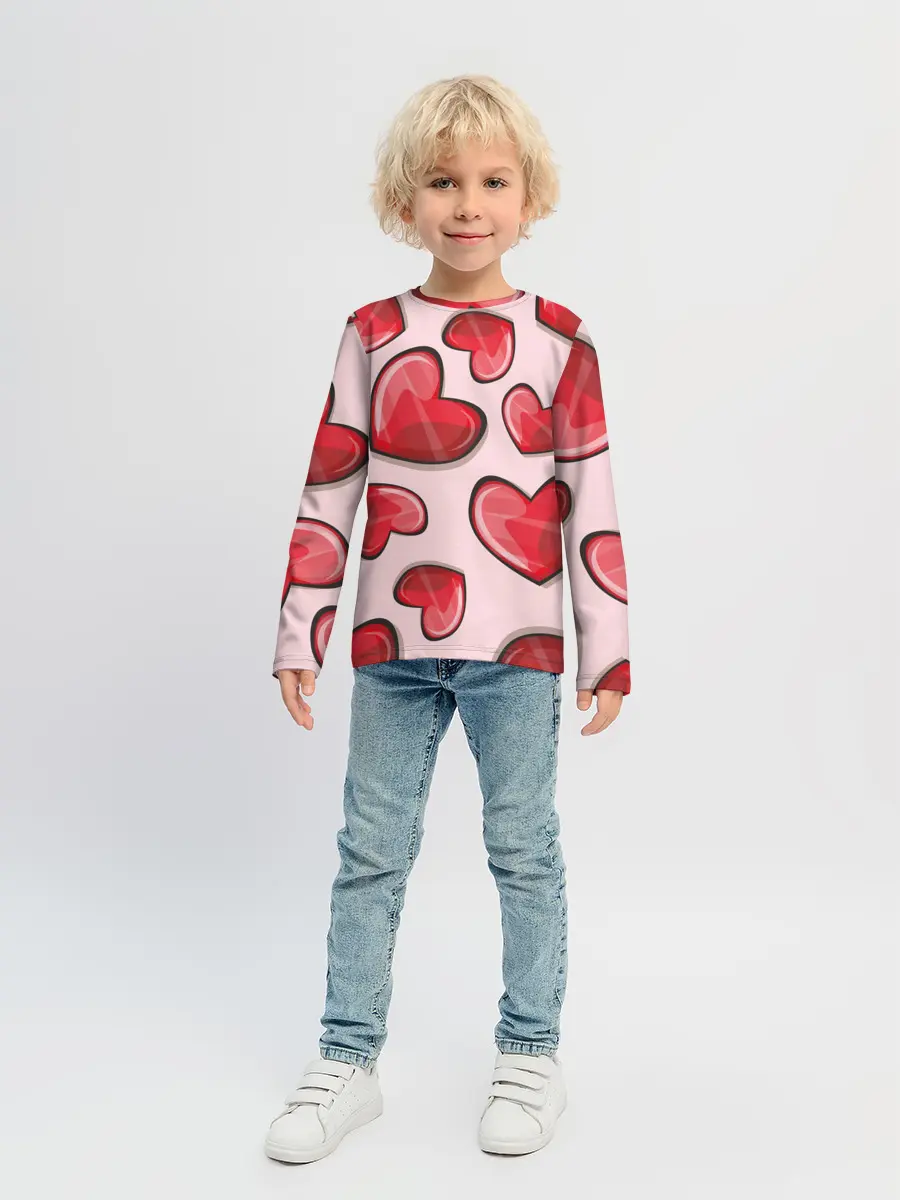 Детский лонгслив / Узор Сердечки для влюбленных