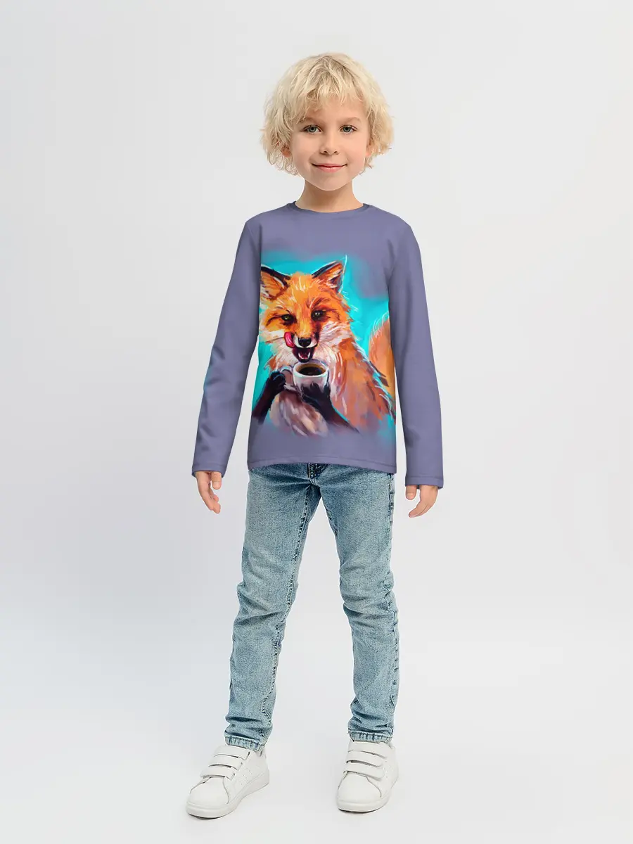 Детский лонгслив / Лиса с кофе
