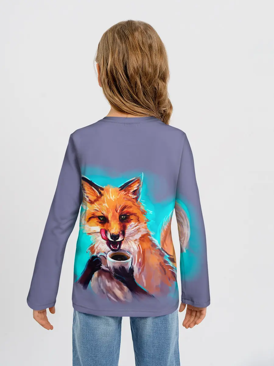 Детский лонгслив / Лиса с кофе