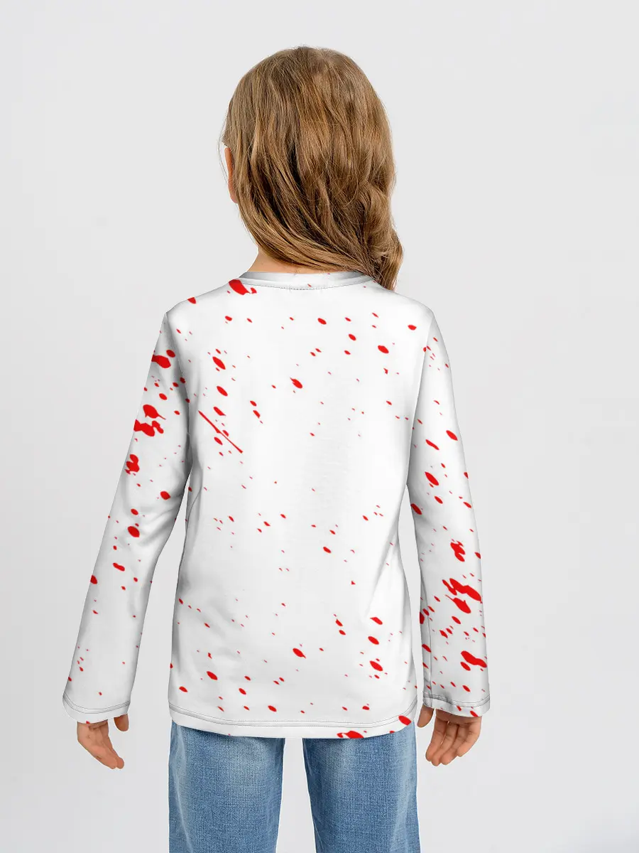 Детский лонгслив / Логотип черный клевер с голубыми брызгами