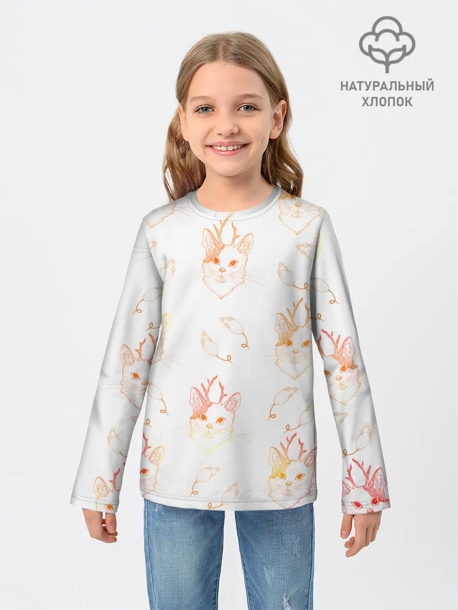 Детский лонгслив / Рогатая кошка с мышами