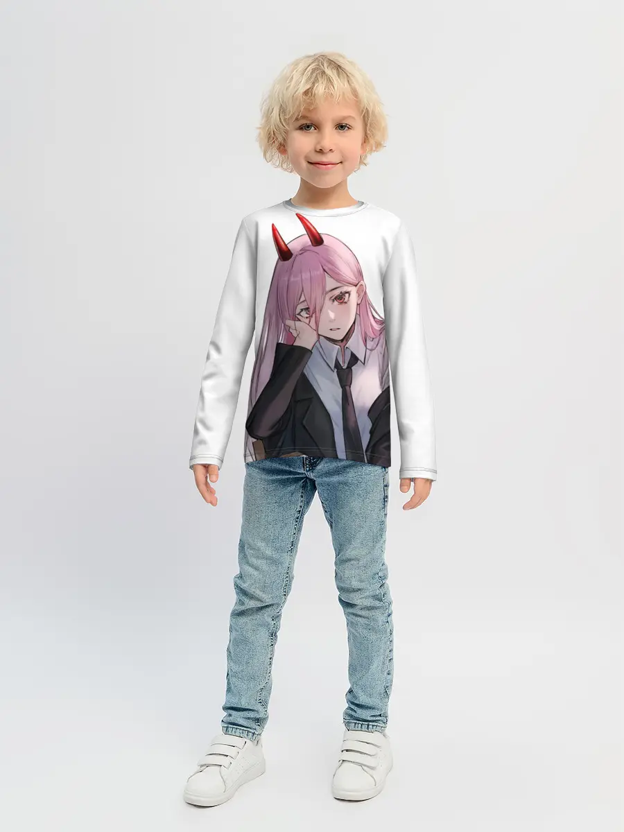 Детский лонгслив / Пауэр скучает на белом фоне