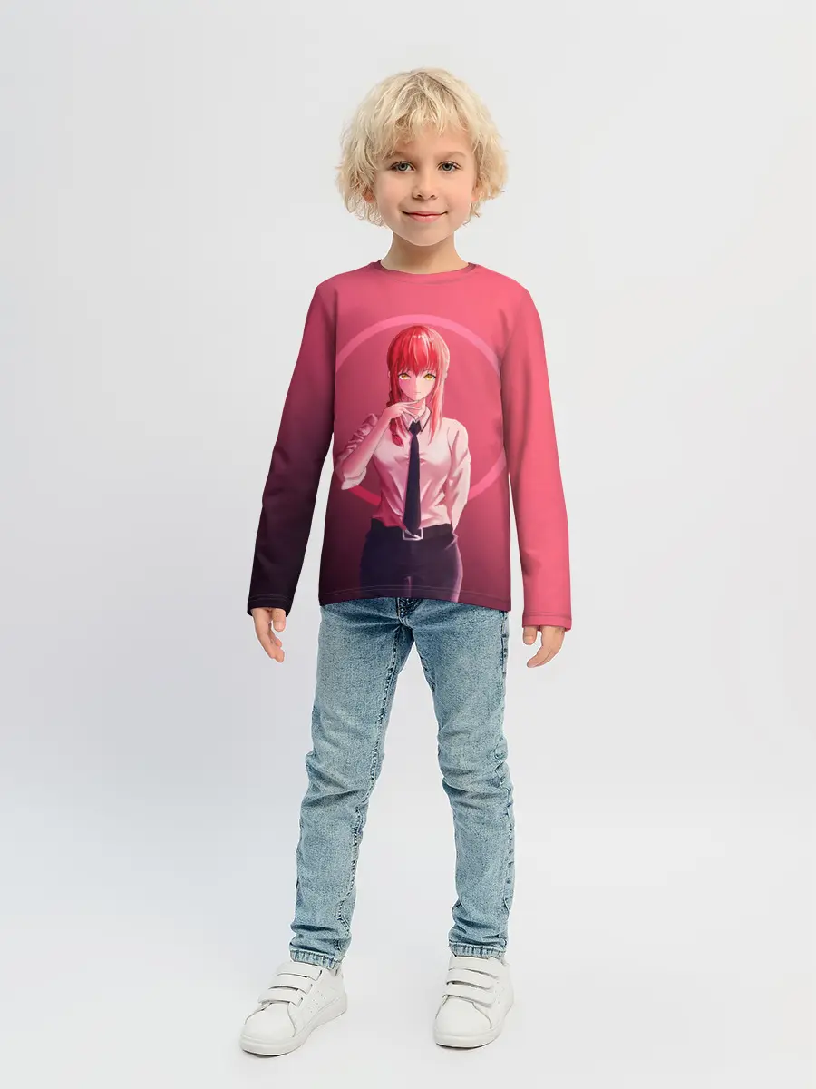 Детский лонгслив / Макима на красном фоне