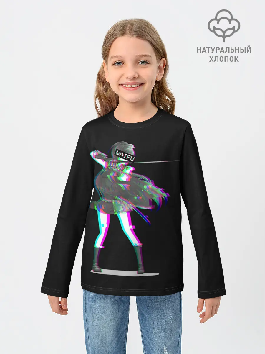 Детский лонгслив / Акаме Глитч на черном