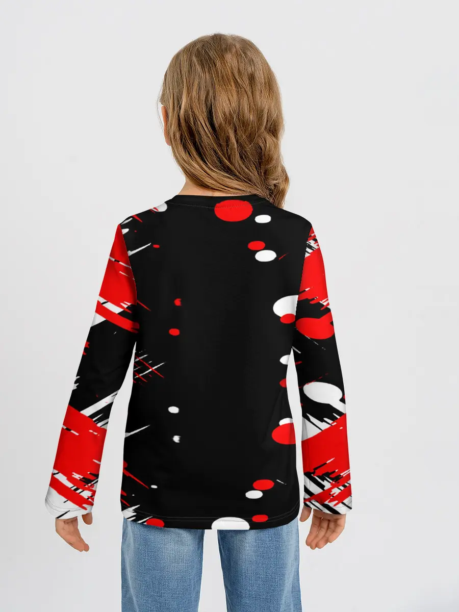 Детский лонгслив / Хвост Феи красно-черная геометрия