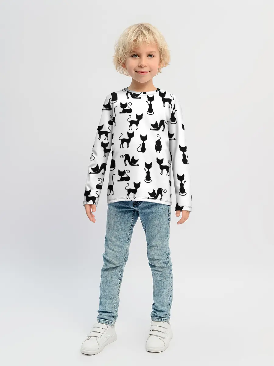 Детский лонгслив / КОШКИ БЕЛОЕ НА ЧЕРНОМ