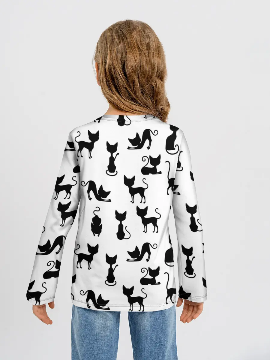 Детский лонгслив / КОШКИ БЕЛОЕ НА ЧЕРНОМ