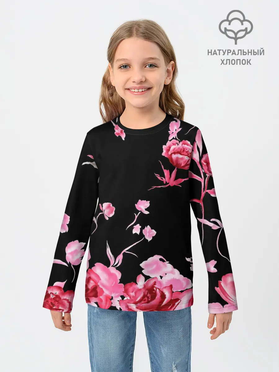 Детский лонгслив / Яркие розы