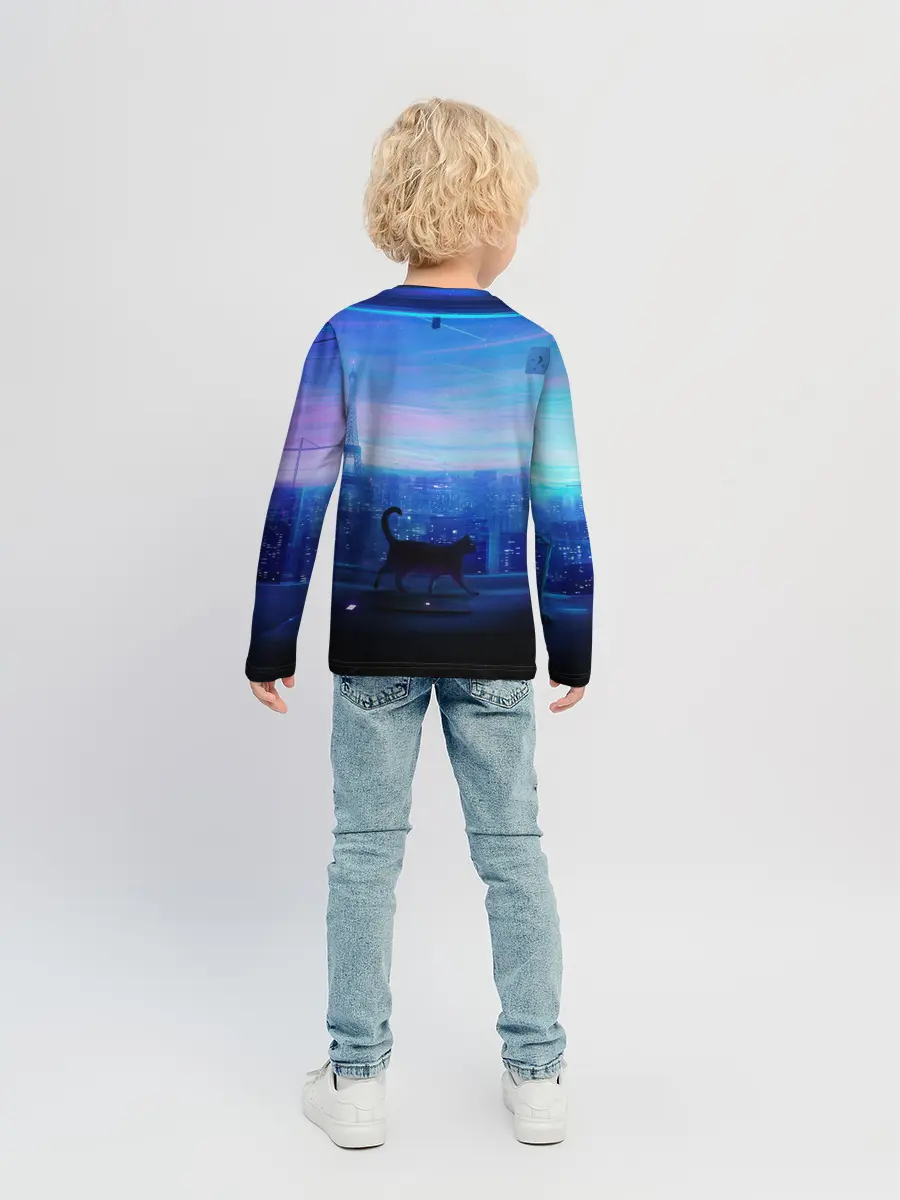 Детский лонгслив / Кошка арт окно