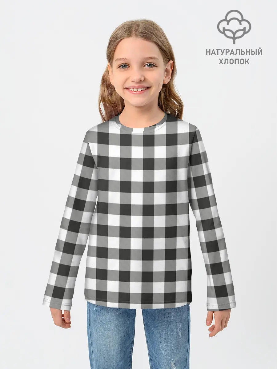 Детский лонгслив / Черно-белая клетка