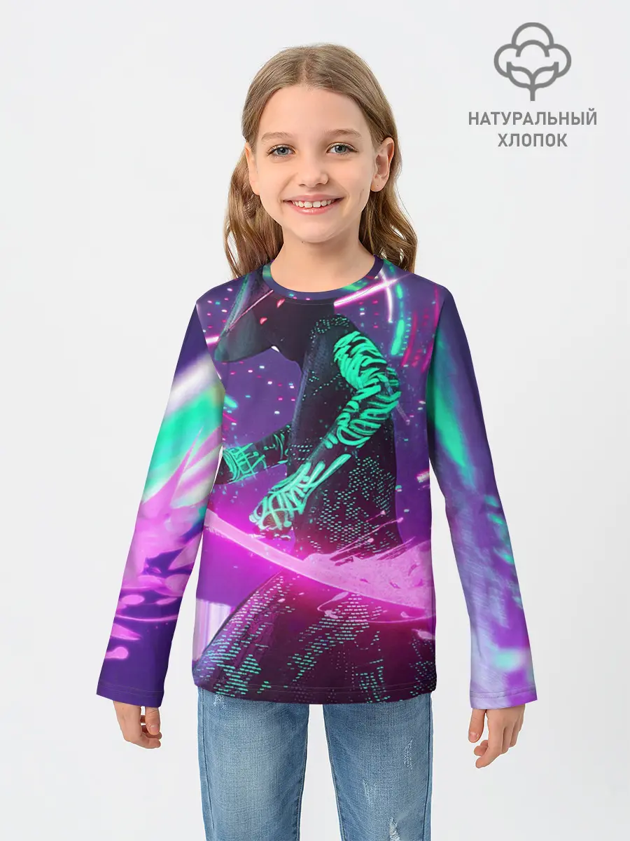 Детский лонгслив / Неоновый Самурай