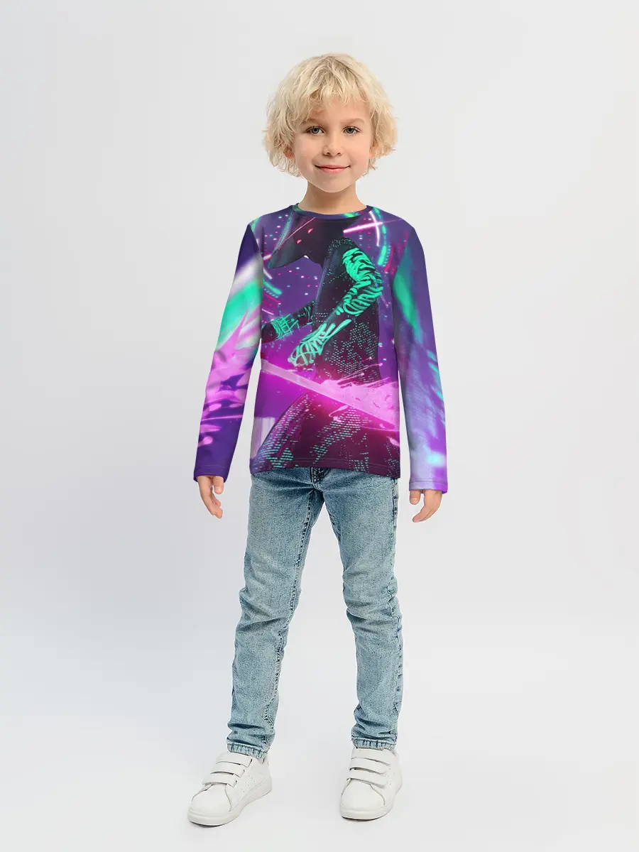 Детский лонгслив / Неоновый Самурай