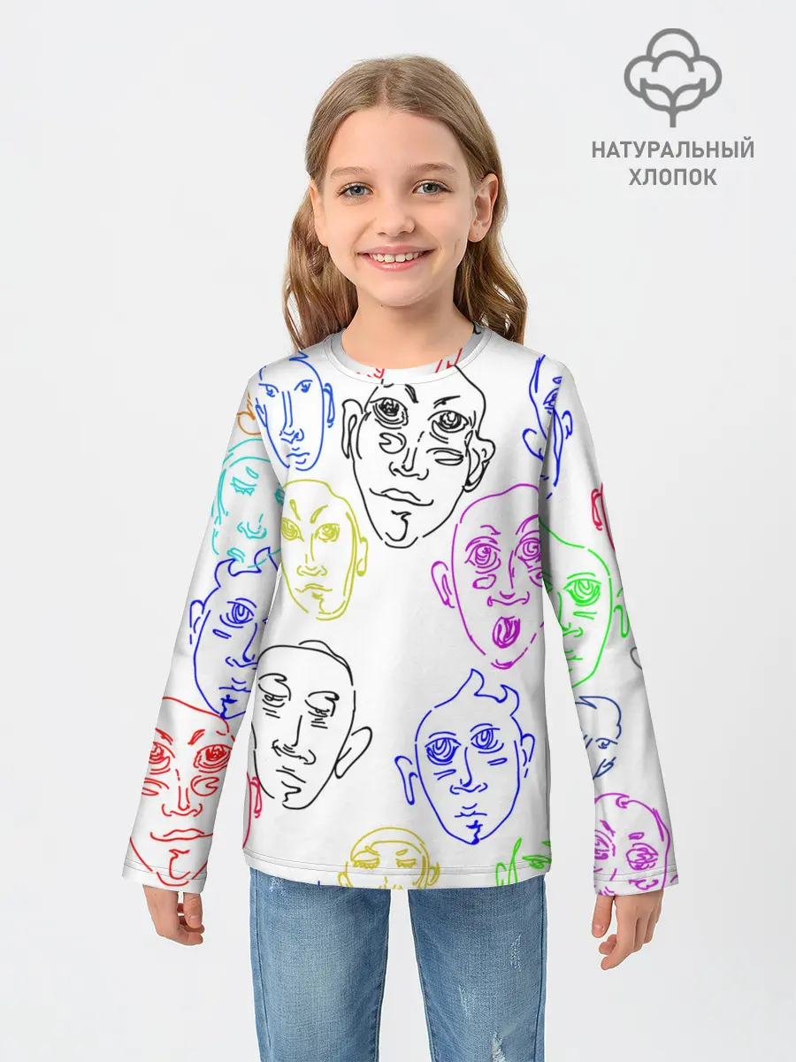 Детский лонгслив / Цветные лица