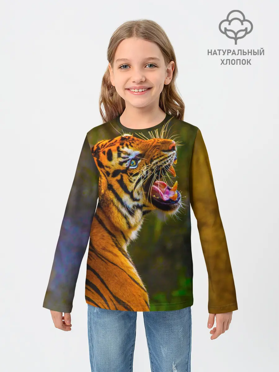 Детский лонгслив / Тигр 3D
