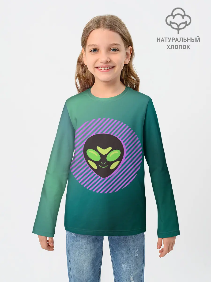 Детский лонгслив / Инопланетяша на зеленом фоне