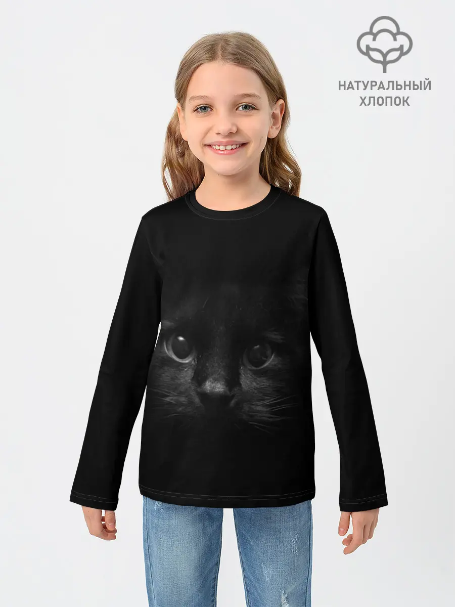 Детский лонгслив / черный кот