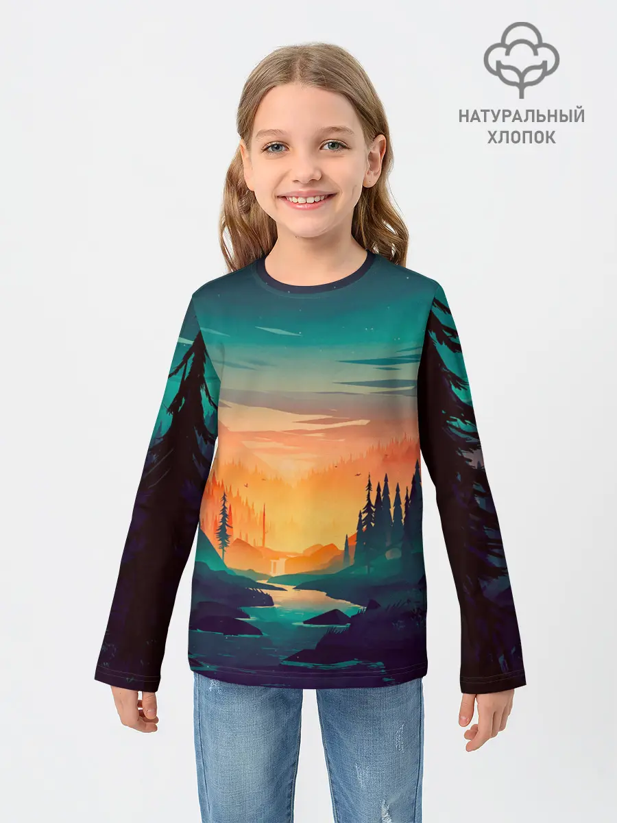 Детский лонгслив / Закат в лесу