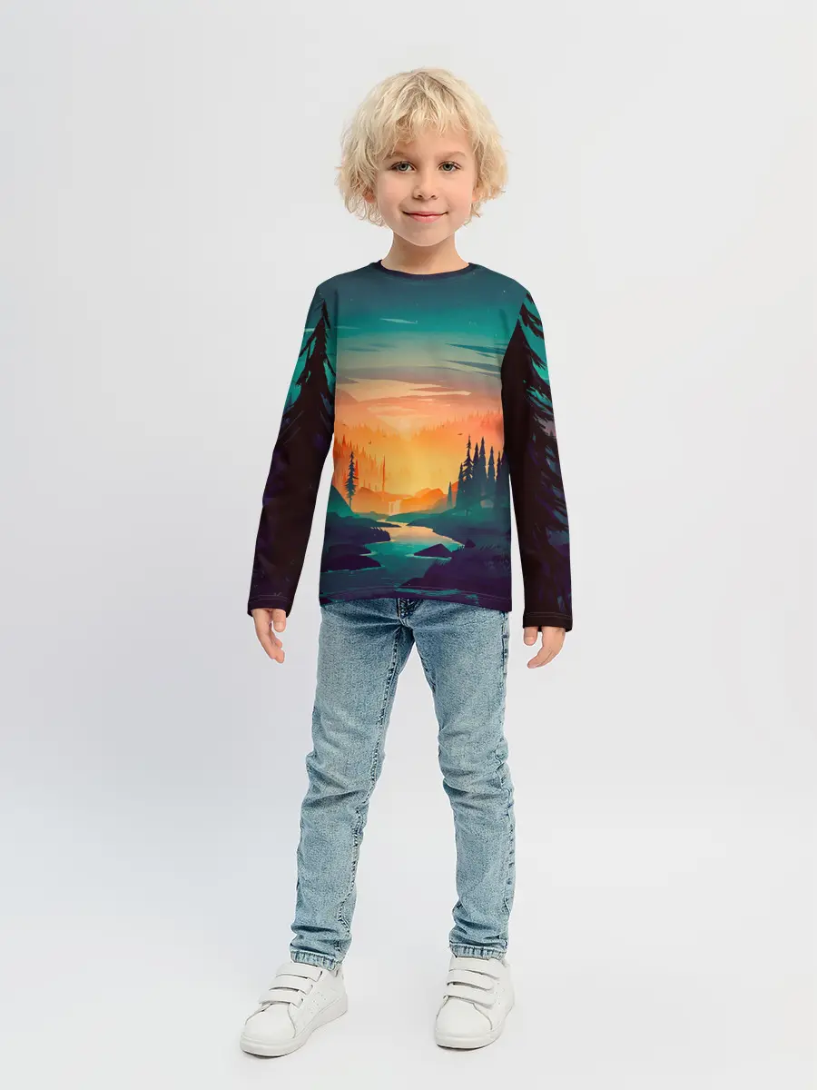 Детский лонгслив / Закат в лесу