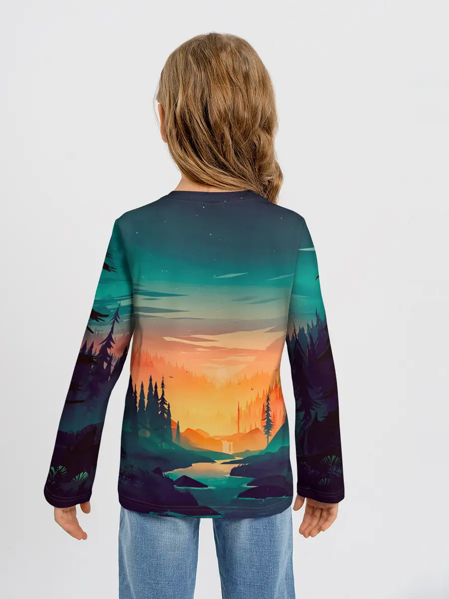 Детский лонгслив / Закат в лесу