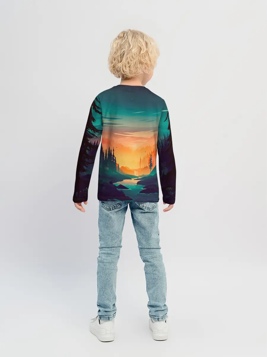 Детский лонгслив / Закат в лесу