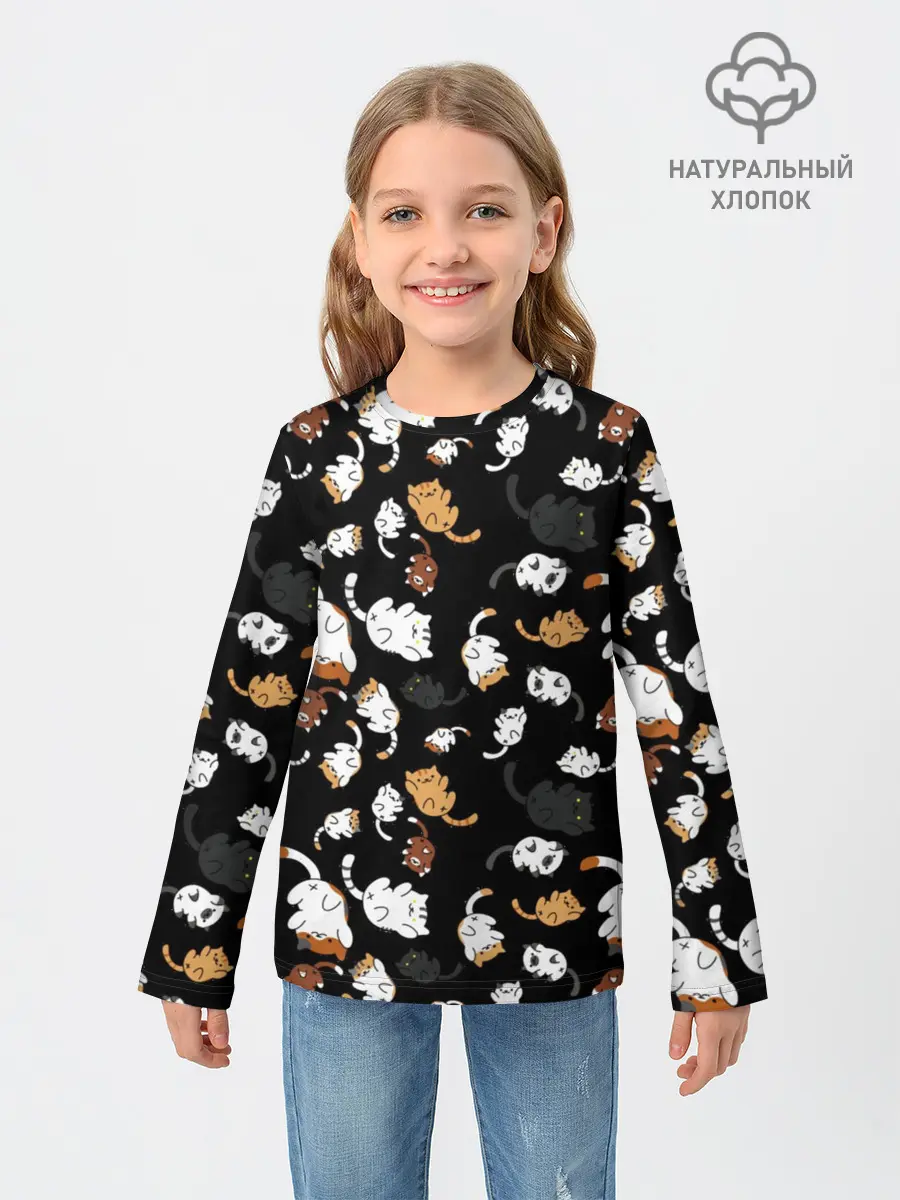 Детский лонгслив / Котята паттерн