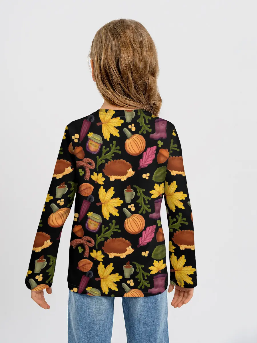 Детский лонгслив / Уют, ежи, листья и банка варенья