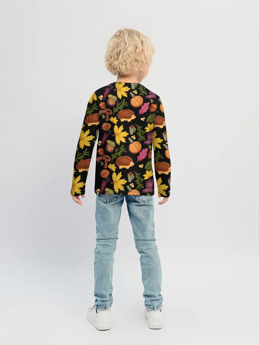 Детский лонгслив / Уют, ежи, листья и банка варенья