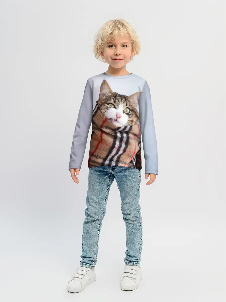 Детский лонгслив / Кот в шарфе