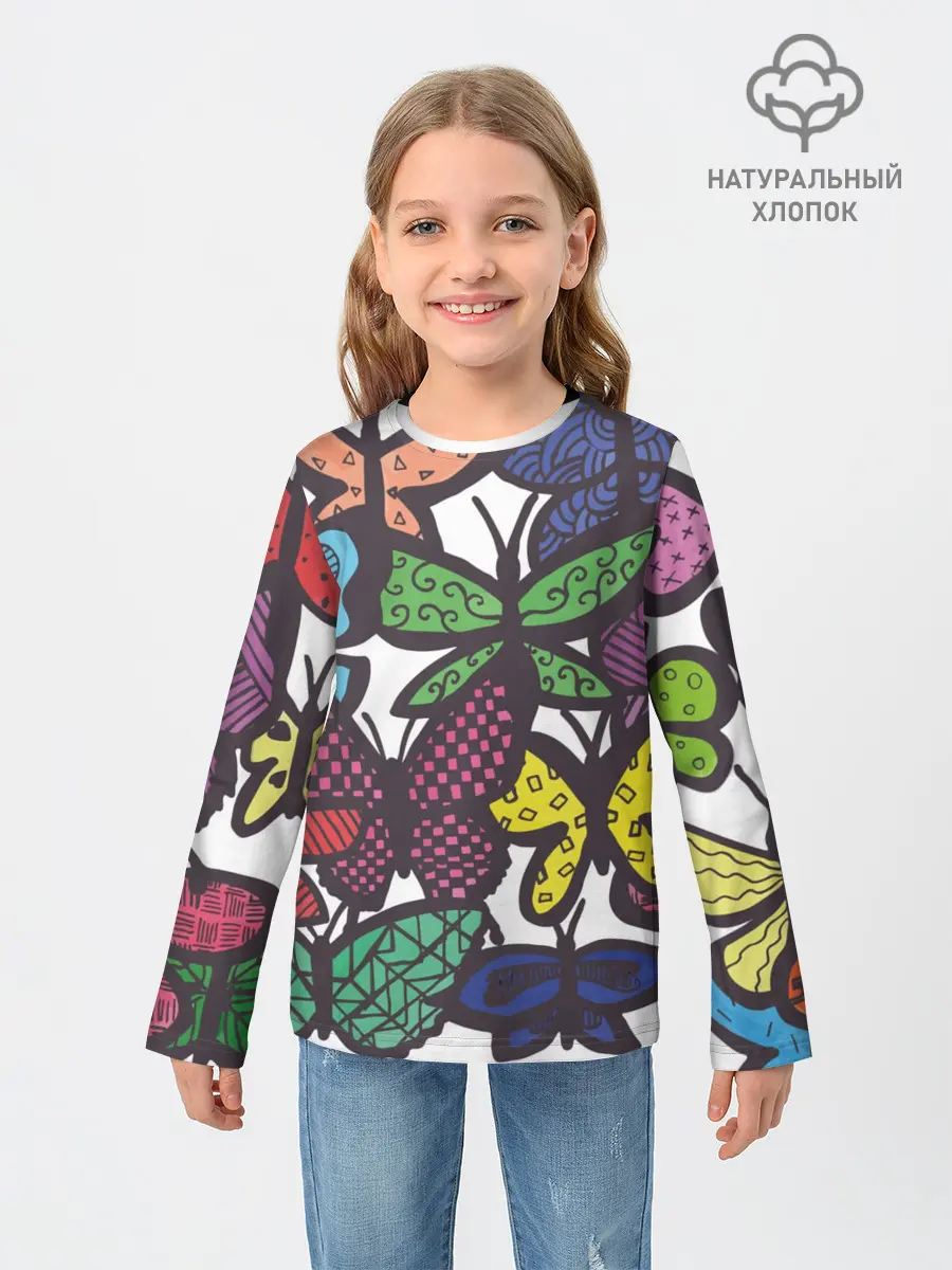 Детский лонгслив / Дудл бабочки