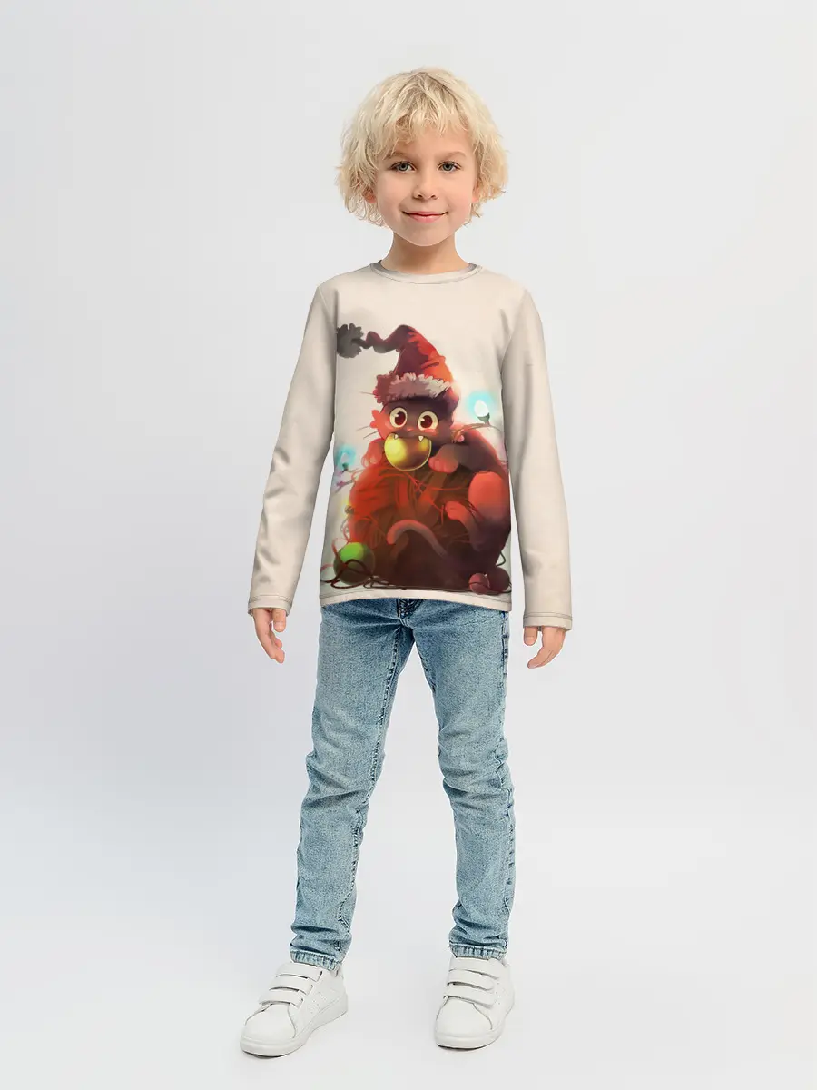 Детский лонгслив / Новогодний кот