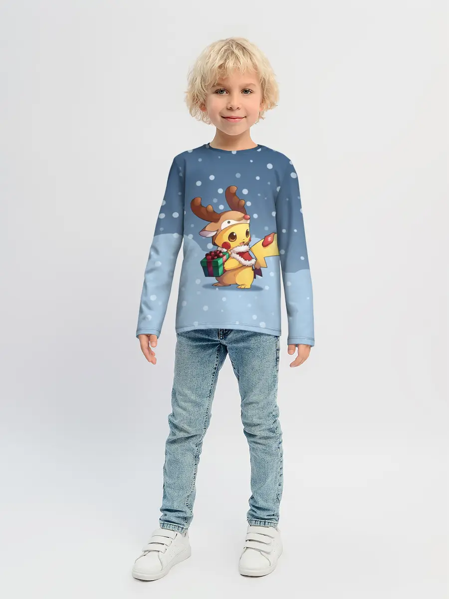 Детский лонгслив / Новогодний Пикачу