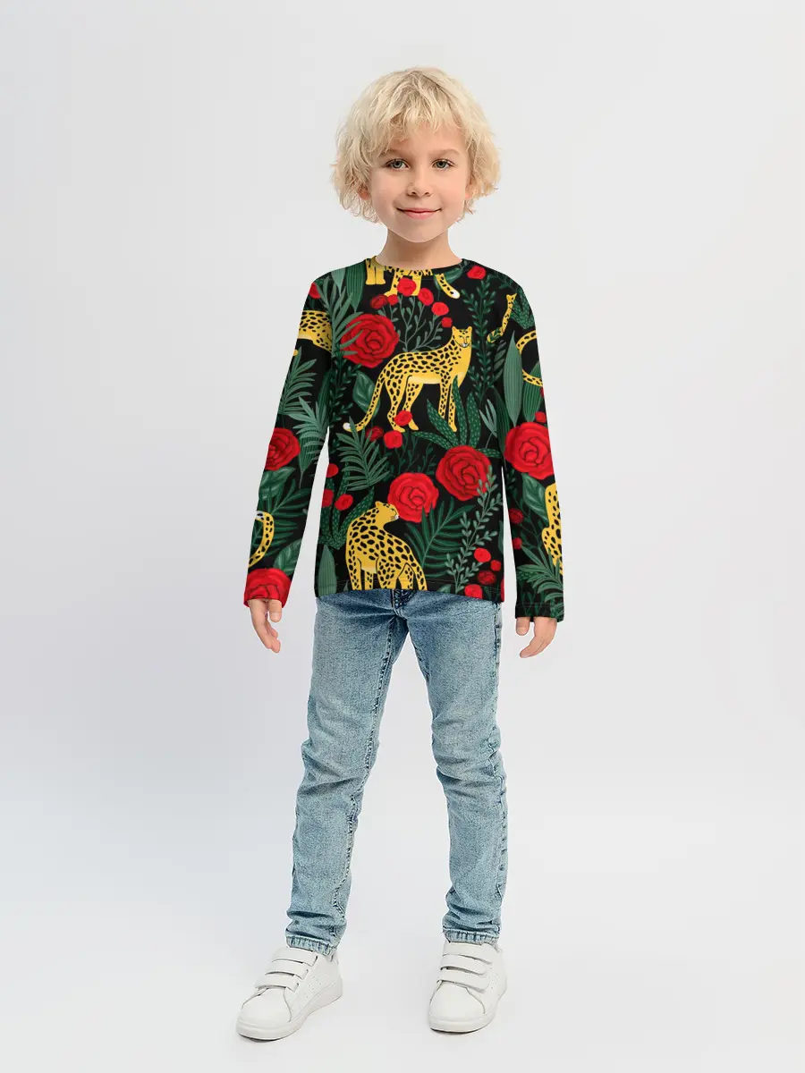 Детский лонгслив / Леопарды и цветы