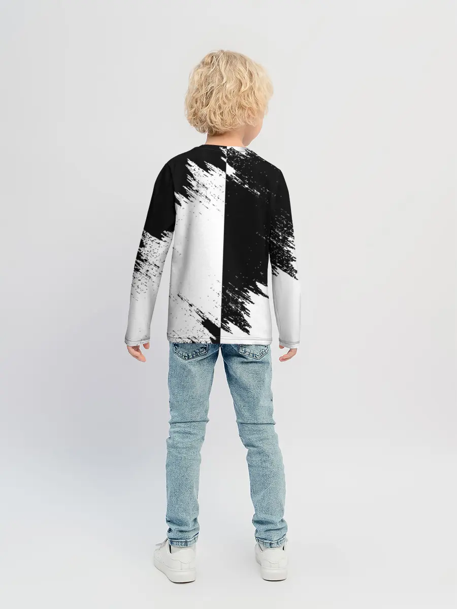 Детский лонгслив / Черный Клевер инверсированный фон