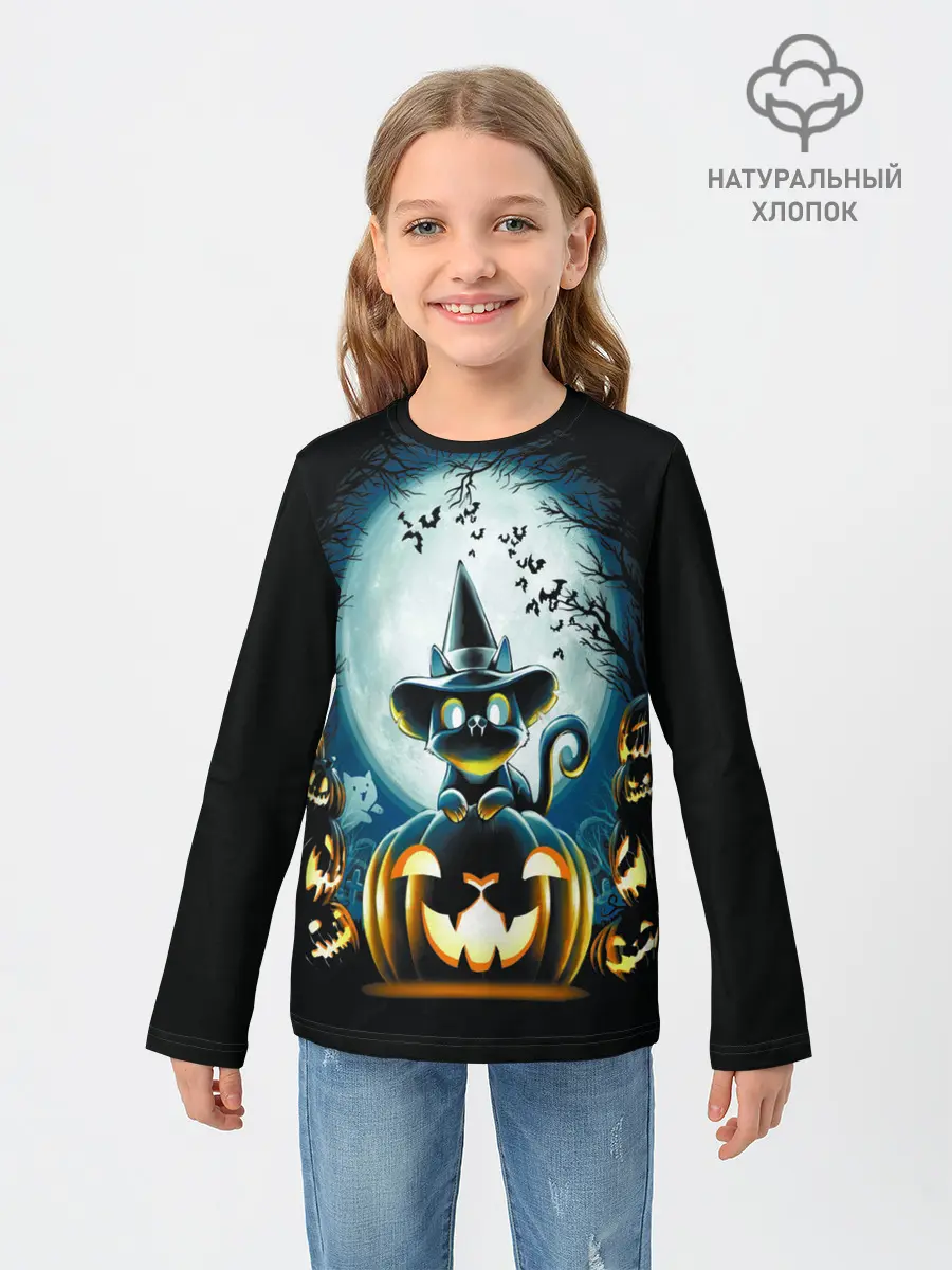 Детский лонгслив / Хэллоуин Кот