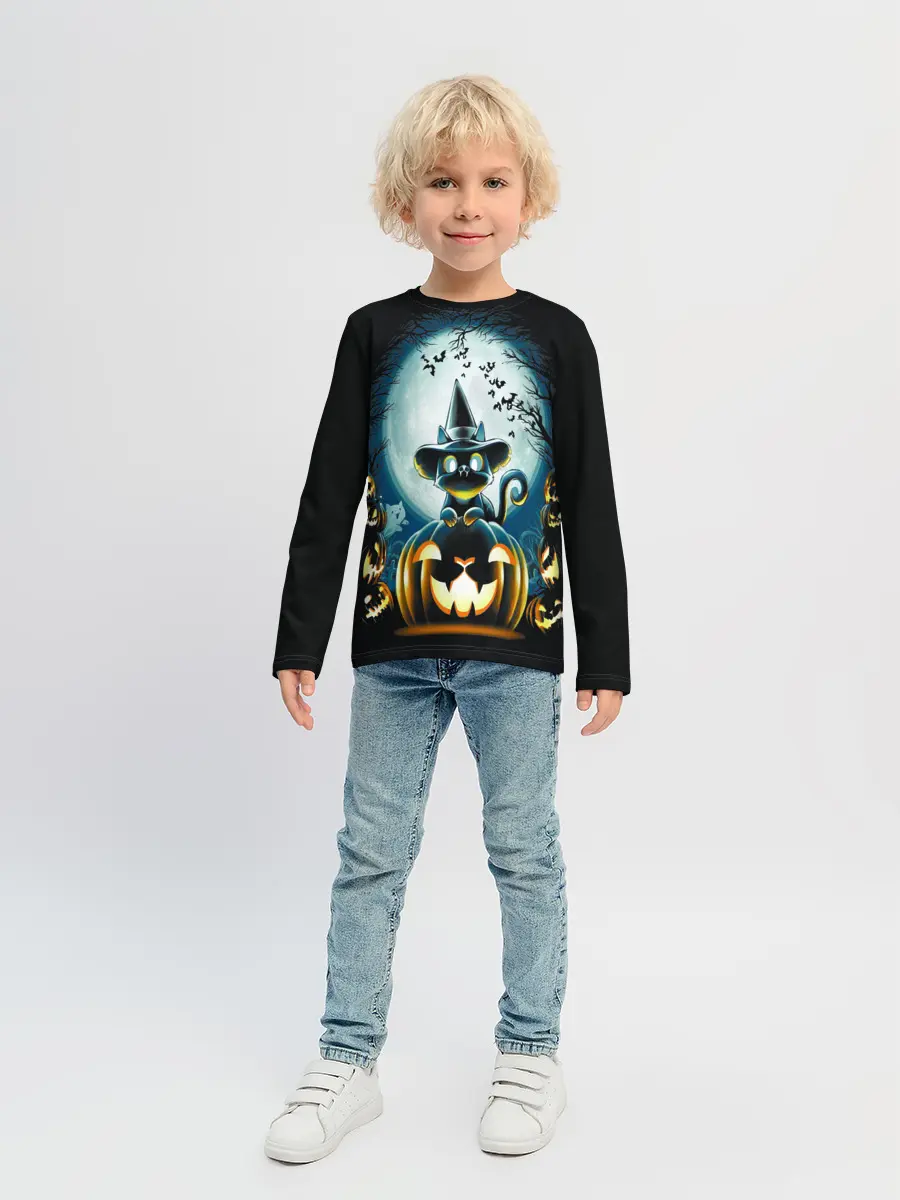 Детский лонгслив / Хэллоуин Кот