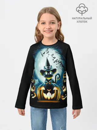 Детский лонгслив / Хэллоуин Кот