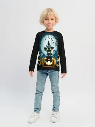 Детский лонгслив / Хэллоуин Кот