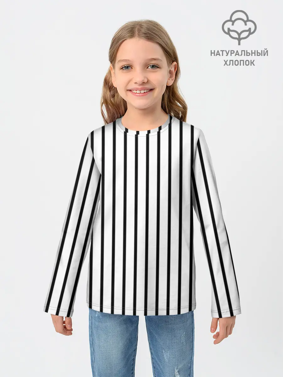 Детский лонгслив / Чёрные и белые полосы
