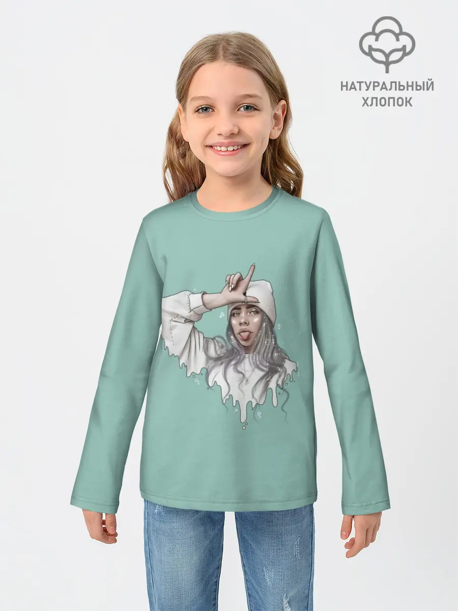 Детский лонгслив / Billie Eilish Mint Art