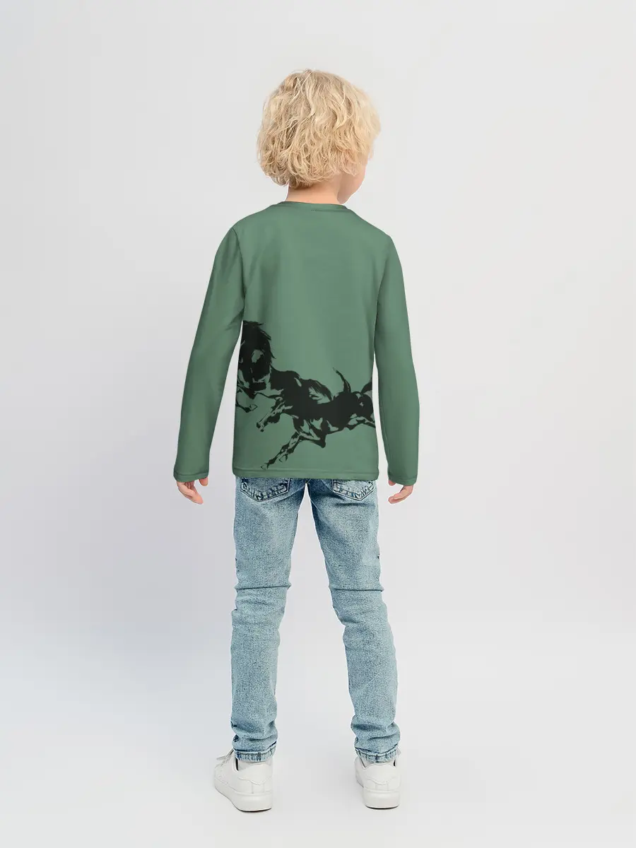 Детский лонгслив / черные кони