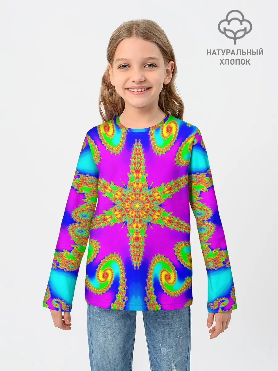 Детский лонгслив / Неоновый фрактал