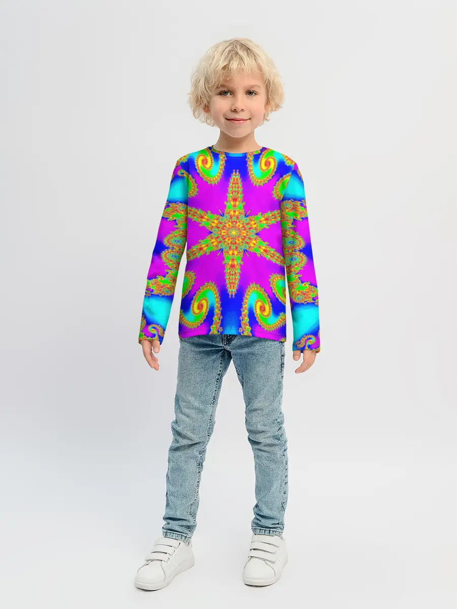 Детский лонгслив / Неоновый фрактал